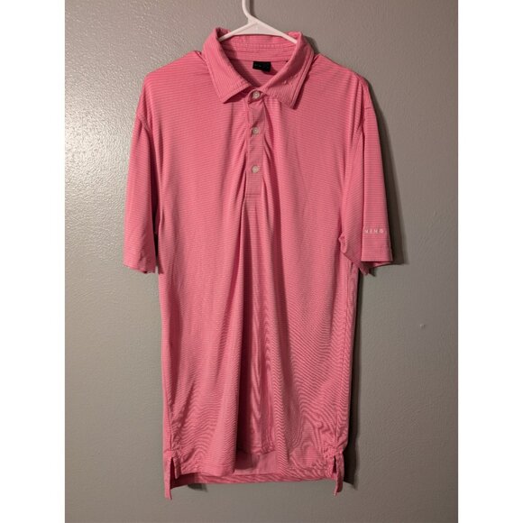 Dunning Golf Polo Shirt Men’s Small Coral Pink Stripe Stretch Performance - Picture 2 of 9